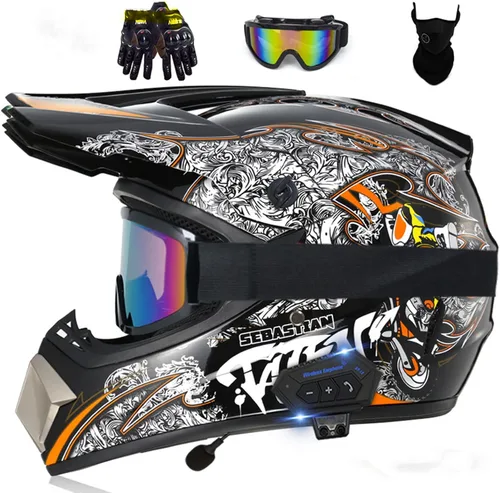 Miniatura 10 de Casco de motocross Bluetooth para adultos, casco de motocross, aprobado por DOT/ECE, perfecto para motocicletas de motocross, motos de cross, ATV