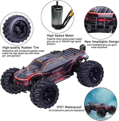 Miniatura 5 de JLBRACINGRC Auto RC sin escobillas de 1/10 para adultos, rápido 50+ mph de alta velocidad RTR RC camión, camión monstruo todoterreno 4WD, auto