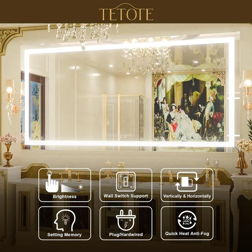 Miniatura 8 de TETOTE Espejo de baño LED de 55 x 36 pulgadas con luces, antiniebla, regulable, iluminado para montaje en pared, espejo maestro de maquillaje moderno
