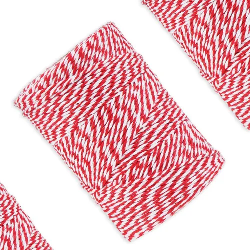 Miniatura 2 de CCINEE Cordel para panaderos rojos y blancos de 656 pies, cuerda de embalaje de algodón, cuerda para envolver manualidades, 0.079 in 218 Yarda