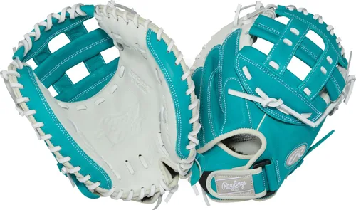 Miniatura 16 de Rawlings Guante de sóftbol juvenil Shut Out Negro/Blanco Web de barra doble de poste único