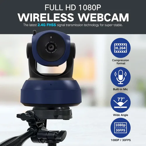 Miniatura 7 de Gsou Cámara web inalámbrica, videollamadas HD 1080P y cámara de transmisión, Plug and Play, cámara de computadora de campo de ángulo ajustable