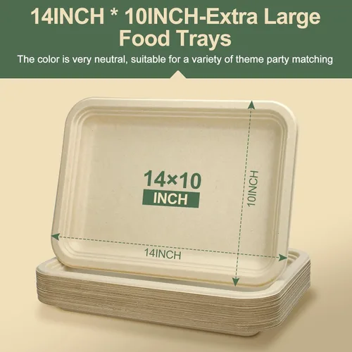 Miniatura 2 de Platos de papel desechables, paquete de 30 bandejas de alimentos de bagazo, platos compostables y biodegradables de 14 pulgadas, sin blanquear, sin