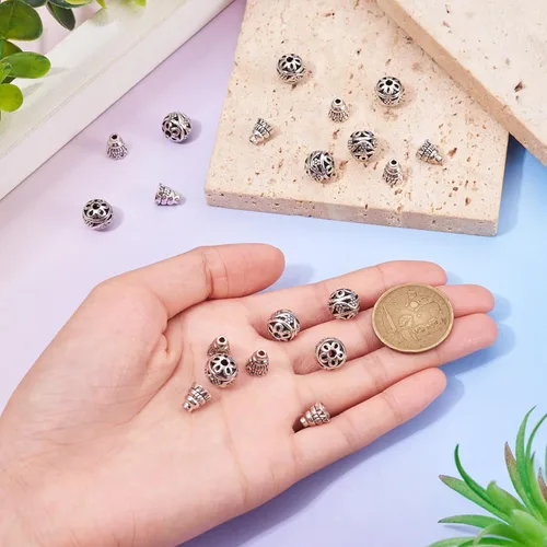 Miniatura 7 de Craftdady Cuentas de gurú tibetano de plata de 3 maneras para hacer collares y joyas Plata antigua-1