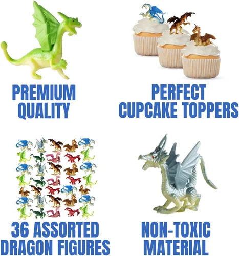 Miniatura 8 de Bedwina Figuras de juguete de mini dragón, paquete de 12 figuras de dragón de goma de plástico de 2 pulgadas en varios colores y estilos, juguetes