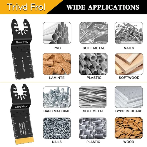 Miniatura 5 de Trivd Frol 100 piezas de hojas de sierra oscilantes, hojas de multiherramienta universales profesionales de titanio para madera, plásticos, metal