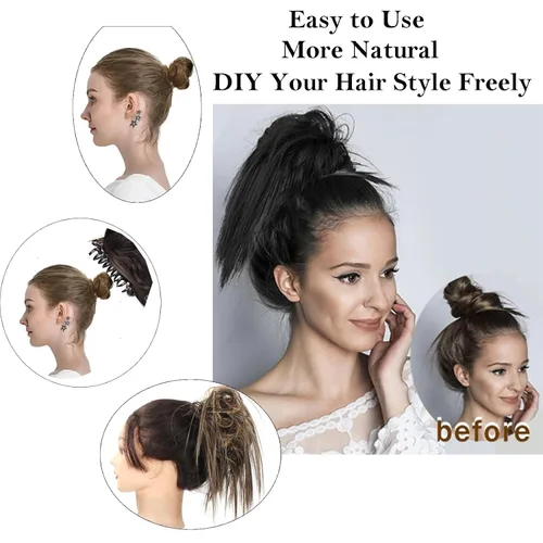 Miniatura 6 de Extensiones de cabello con clip de garra, recogido y despeinado, moño desordenado, sintético, ondulado, rizado, extensiones de cabello para cola