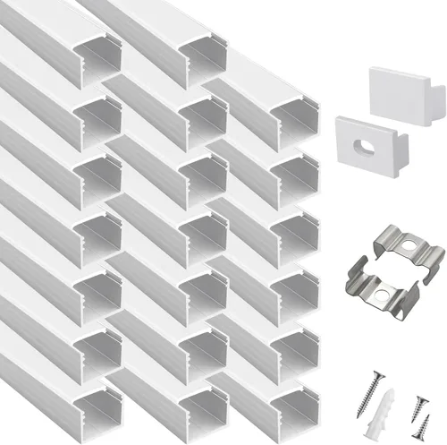 Miniatura 9 de hunhun Paquete de 10 canales de aluminio LED en forma de U de 6.6 pies/6.6 ft con cubierta lechosa, tapas finales y clips de montaje, perfil