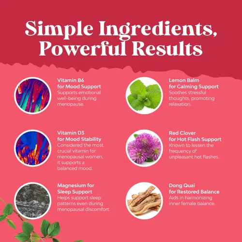 Miniatura 7 de Suplemento completo de hierbas para la menopausia para mujeres - Cápsulas de equilibrio hormonal femenino para sudores nocturnos, sofocos y cambios