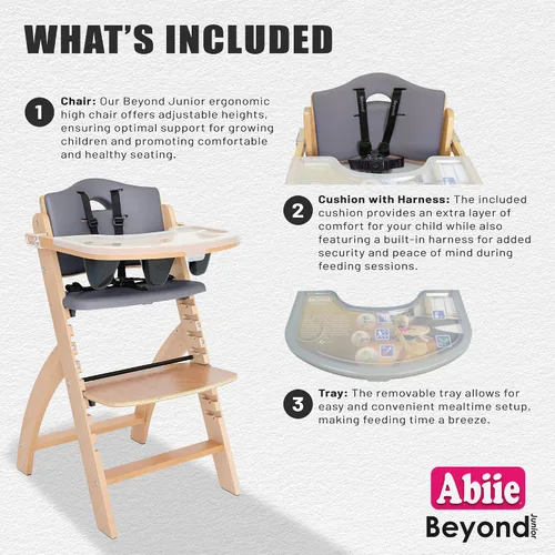 Miniatura 3 de Silla alta de madera Abiie Beyond Junior con bandeja - Trona ajustable y convertible para bebés y niños pequeños - De 6 meses a 113 kg - Resistente