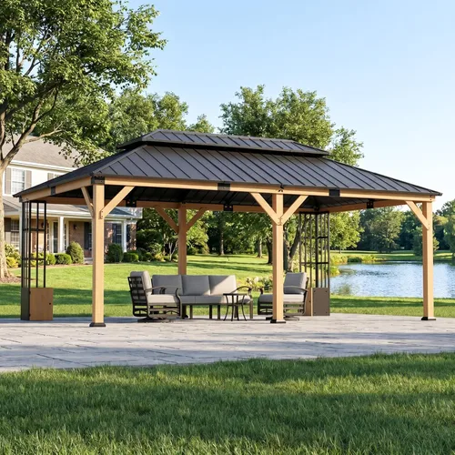 Miniatura 8 de Kullavik Gazebo de parrilla de techo rígido de 8 x 5 pies, gazebo para barbacoa al aire libre con techo de acero galvanizado y gancho de techo