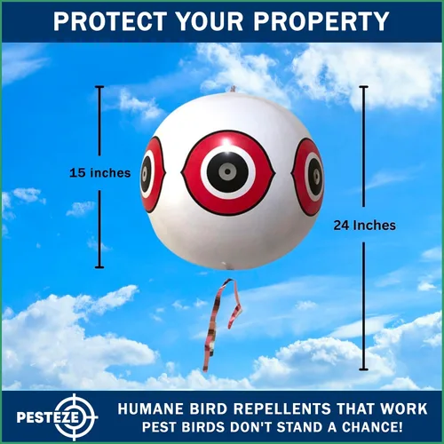 Miniatura 7 de PESTEZE Señuelo grande de globo blanco de 16 pulgadas con forma de pájaro aterrador [1 unidad] disuade a las aves plagas no deseadas como palomas