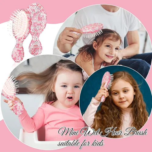 Miniatura 5 de Thyle Juego de 4 piezas de espejo de mano con diamantes de imitación y cepillo para el cabello, 2 bonitos espejos en forma de corazón, 2 cepillos