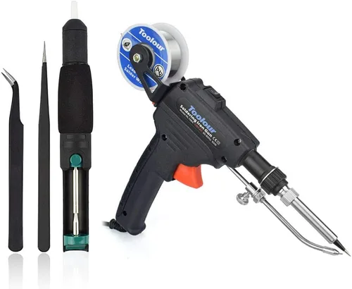 Toolour Kit de pistola de soldadura 5 en 1, kit de soldador de 60 W, alimentación automática industrial, pistola de soldadura manual con alambre de