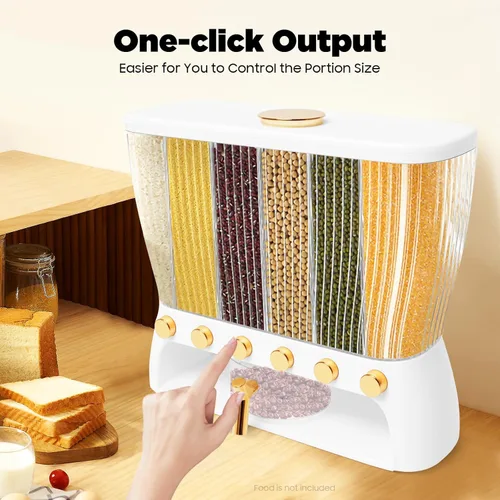 Miniatura 4 de Dispensador de alimentos secos, dispensador de 6 granos de rejilla montado en la pared, dispensador de granos con taza medidora, organizador