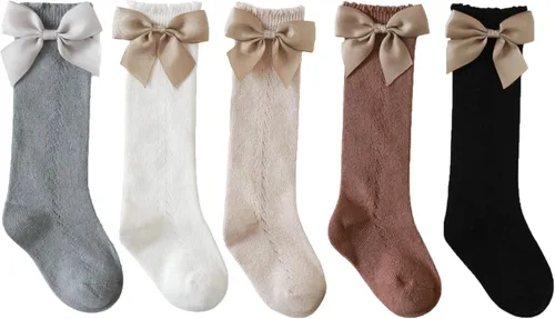 Miniatura 2 de TIBE PINCESS Calcetines altos hasta la rodilla para bebés y niñas, con lazo de malla transpirable, calcetines de vestir para niños, calcetines