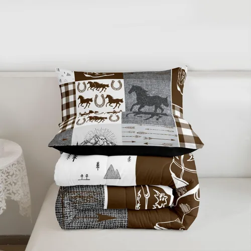 Miniatura 150 de Juego de edredón de oso y ciervo, tamaño individual, ropa de cama de animales salvajes de caza, colcha rústica de cabaña, casa de campo, cuadros