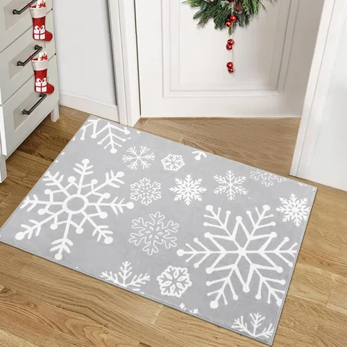 ROYHOME Alfombra de Entrada de Navidad con Patrón de Copos de Nieve Antideslizante Resistente a las Manchas Decorativa para Festividades Lavable