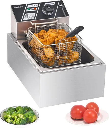 Freidora eléctrica con cesta para uso doméstico, freidora comercial de encimera, 1700 W, potente rendimiento, 9.7 cuartos de galón, freidora de
