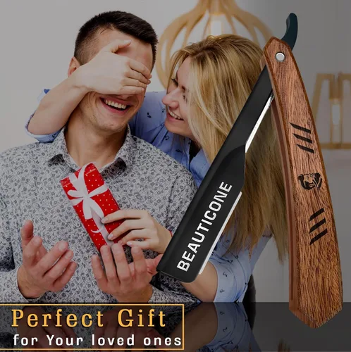 Miniatura 7 de Beauticone Navajas rectas para hombres, navaja de hoja recta con 100 cuchillas de un solo filo, acero inoxidable, navaja de barbero para el afeitado