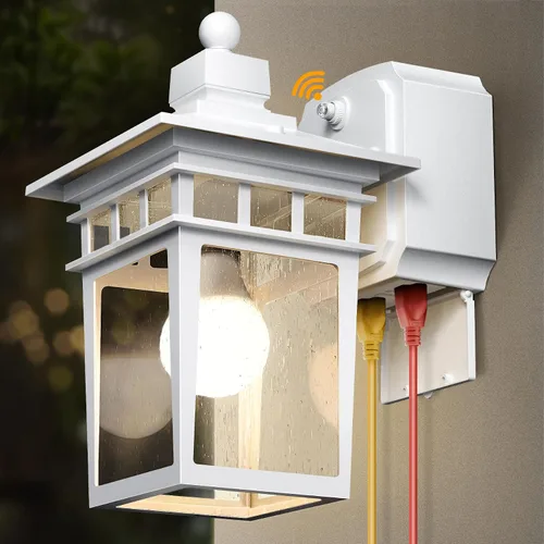 Miniatura 11 de Luces de Porche Exteriores con Sensor de Movimiento con Toma GFCI, 3 Modos de Luminaria Exterior del Anochecer al Amanecer, Luminaria de Iluminación