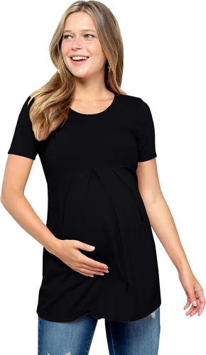 My Bump Camiseta casual de manga corta de rizo francés con cuello redondo para mujer (fabricado en Estados Unidos)