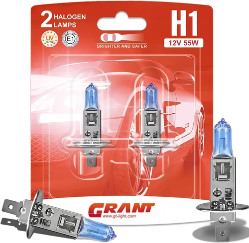 GRANT H1 Bombillas halógenas para faros delanteros, paquete de 2 bombillas de repuesto de haz alto y bajo y niebla, bombillas de alto rendimiento de