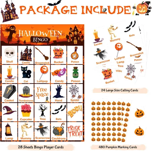 Miniatura 5 de V-Opitos Tarjeta de juego de bingo de Halloween de gran tamaño para niños y adultos, 6 x 8.5 pulgadas, 28 jugadores, juegos de Halloween