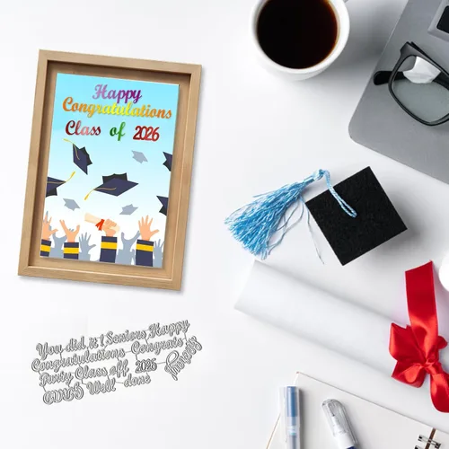 Miniatura 3 de Estivaux Palabras de graduación 2024 troqueladas para hacer tarjetas, letras de felicitaciones, troqueles de certificado de graduación, plantillas