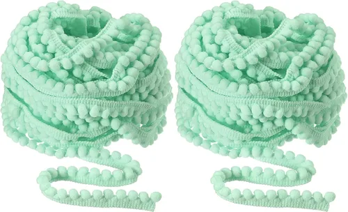 Miniatura 8 de uxcell 2 piezas de 10 yardas con flecos de pompones, accesorio de costura de cinta, manualidades para el hogar, cortina, ropa, decoración de Azul