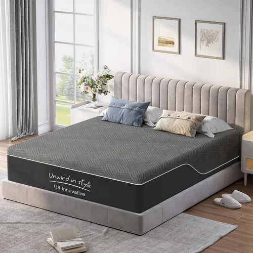 Miniatura 20 de Colchón de espuma viscoelástica de tamaño matrimonial, colchón de 10 pulgadas con té verde para aliviar la presión, cama firme media en una caja