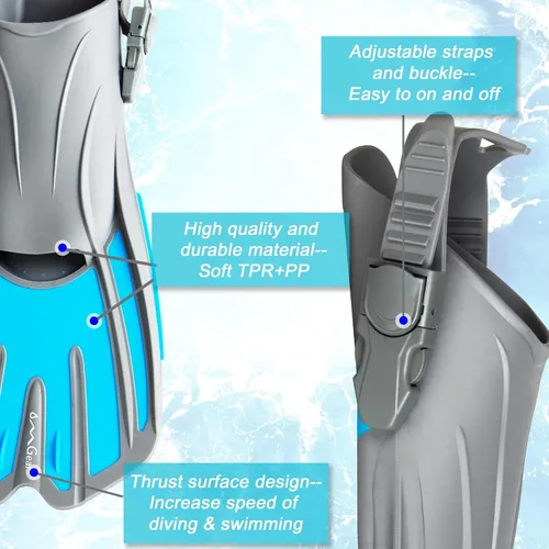 Miniatura 4 de OMGear Aletas de natación cortas para esnórquel, aletas de buceo para regazo, natación, esnórquel, buceo, actividades en la piscina