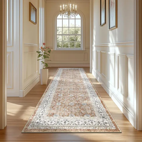Miniatura 46 de Jinchan Fiora - Alfombra redonda de 8 pies, alfombras vintage con diseño floral envejecido, lavable a máquina, antideslizante, de pelo bajo, Azul