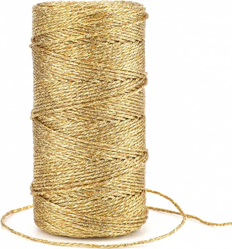 KINGLAKE Cuerda dorada de Navidad, cuerda metálica dorada para panaderos para envolver regalos y manualidades, hilo de cadena de purpurina dorada de