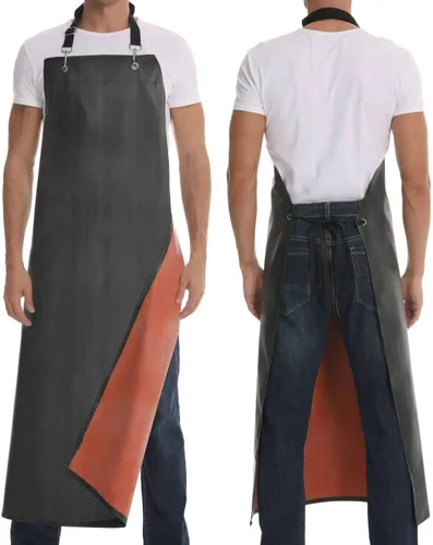 Miniatura 2 de Delantal de vinilo negro de goma impermeable grueso para hombres de 39 pulgadas, resistente a los productos químicos, delantal de trabajo