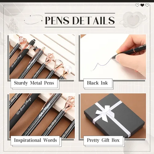 Miniatura 3 de Qeeenar 6 bolígrafos elegantes para mujer, bolígrafo de diamantes de cristal para diario, bonito bolígrafo con purpurina con caja, regalos Negro