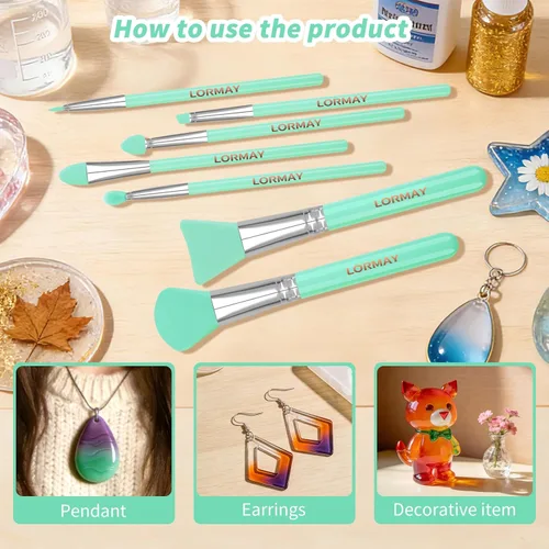 Miniatura 3 de LORMAY Juego de cepillos de silicona de 7 piezas para manualidades y maquillaje de resina UV, color verde Para manualidades de resina epoxi UV