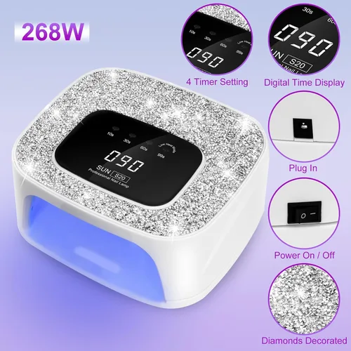 Miniatura 6 de Lámpara de uñas LED UV, secadores y guantes de 268 W, luz UV de diamante para esmalte de uñas de gel, lámpara de gel de poliéster de secado rápido