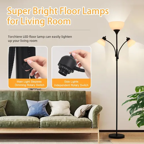 Miniatura 4 de Lámparas 3 en 1 para sala de estar, lámpara de pie con 2 luces de lectura ajustables, lámparas de pie con atenuación continua, 3 bombillas LED