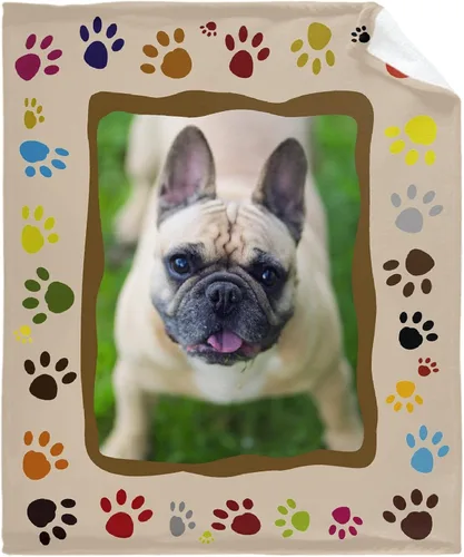 Miniatura 21 de Manta Personalizada de Huellas de Perro con Foto y Nombre para Amantes de Mascotas, Manta Suave de Franela de Vellón Regalo para Amantes de Perros