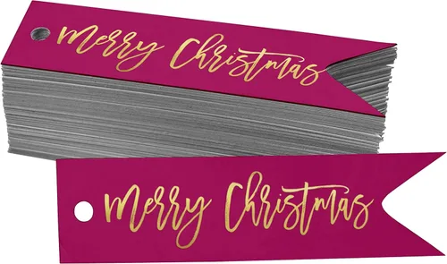 Miniatura 44 de Etiquetas de papel colgantes con texto en inglés "Merry Christmas", 50 unidades Blanco