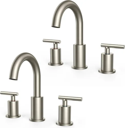 Miniatura 17 de FORIOUS Juego central de grifo de baño dorado cepillado de 4 pulgadas, 2 manijas y 2 agujeros dorados para tocador de baño con metal emergente