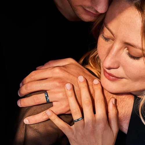 Miniatura 4 de TRUMIUM Anillos de boda de 0.157 in y 0.236 in para hombres y mujeres, carburo de tungsteno, ópalo galaxia e incrustaciones de chorro de arena
