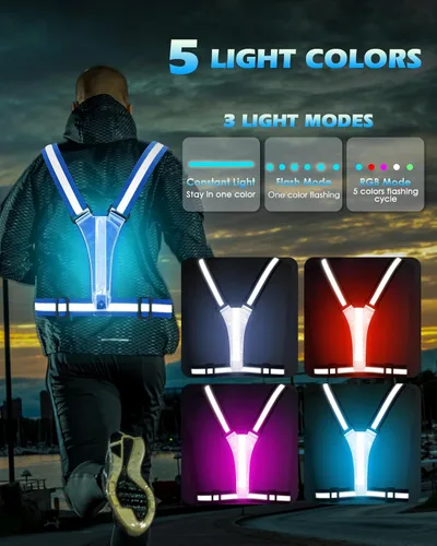 Miniatura 3 de Zacro LED Reflective Vest Running Gear, 5 Lights Colors High Visibility Reflective Running Gear Rechargeable Light Up Running Vest for Walking
