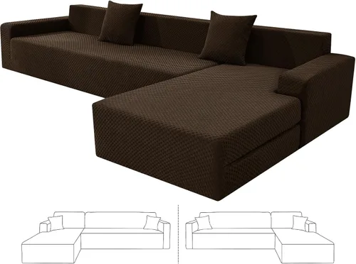 Miniatura 15 de ZNSAYOTX Fundas para sofá modular, fundas elásticas de jacquard con parte inferior elástica para sofá modular en forma de L, 2 protectores de sofá