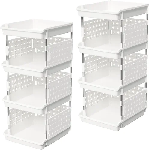 Miniatura 9 de Lifewit Cestas de Almacenamiento Apilables de Plástico, Contenedores Apilables de 4 Niveles 13.8"P x 11.8"A x 28.3"Al, Contenedores Multifuncionales