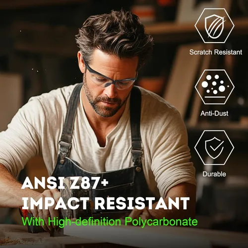 Miniatura 6 de ProtectX Gafas de seguridad para hombres y mujeres, lentes de sol de seguridad con lentes antivaho resistentes a los arañazos, agarres Evergreen