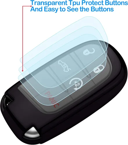 Miniatura 4 de Funda compatible con llavero de cuero para Jeep con llavero de cuero TPU suave para llave inteligente Grand Cherokee Renegade Chrysler 200 300 Dodge