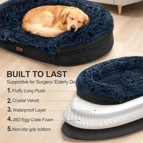 Miniatura 6 de iweepet Camas ortopédicas esponjosas para perros grandes y extragrandes, sofá cama calmante de 41 pulgadas para perros con espuma de apoyo 28D