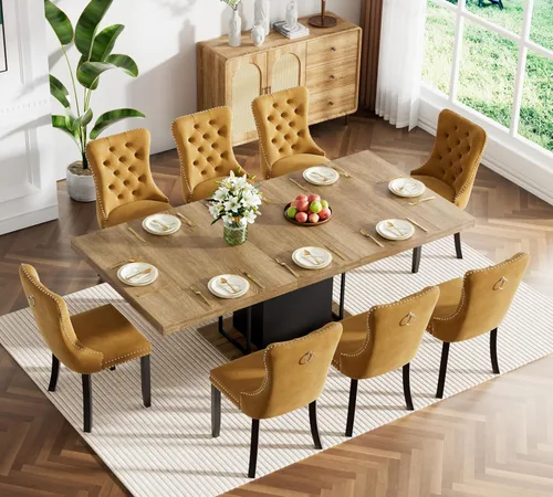 Miniatura 61 de Juego de mesa de comedor extensible marrón de 63 a 78.74 pulgadas para 4, juego de mesa de comedor de 5 piezas con 4 sillas, mesa de cocina